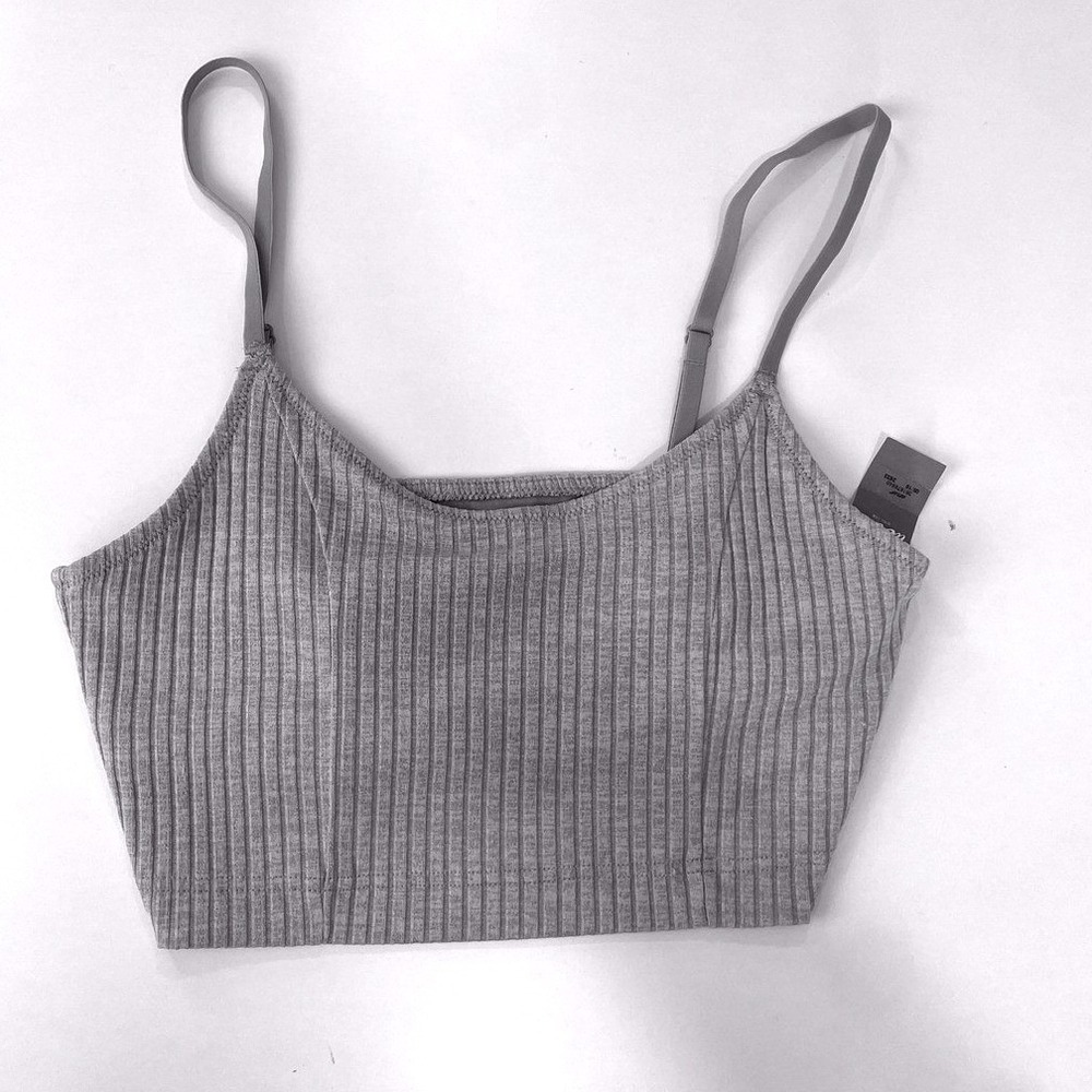 NEW Aerie Ribbed Crop Top Bralette Grey Adjustable Straps NWT Sz Small 2833 Gray